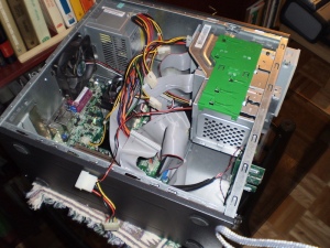 The Compaq Presario 6400NX, opened, on its side